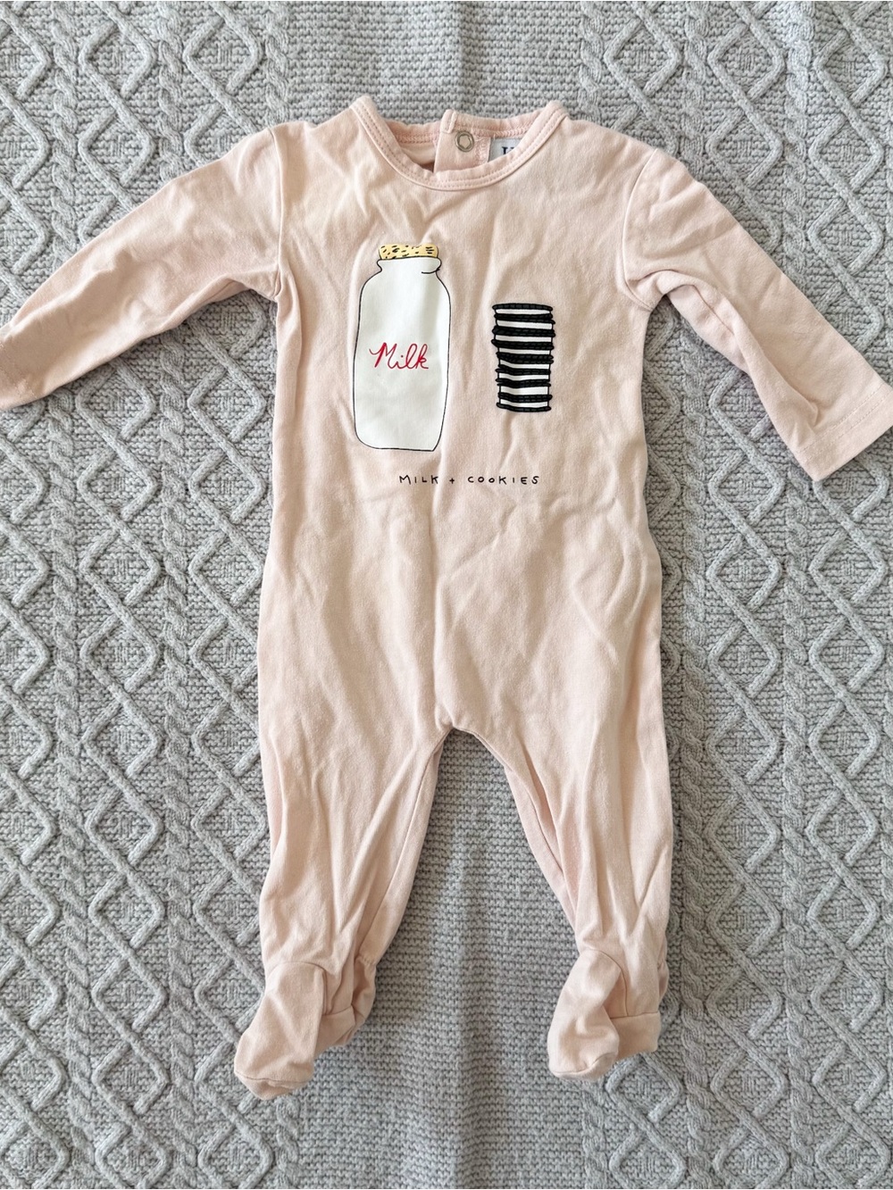 Milk + Cookies Graphic Pale Pink Baby Footie with Snaps 3M